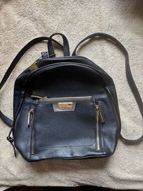 Big Buddha Black Faux Leather Backpack with Gold Accents
